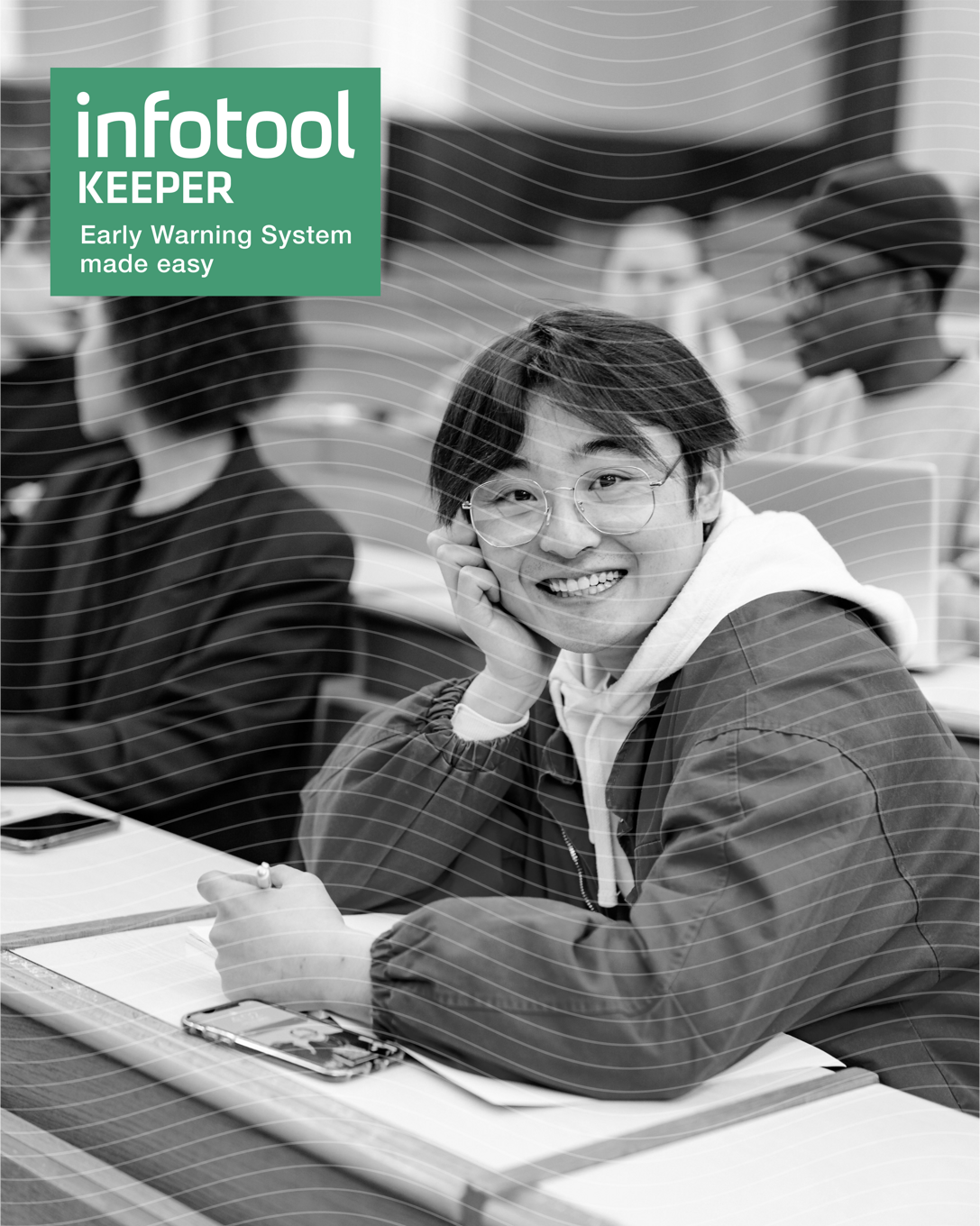 Student i en föreläsningssal – Infotool Keeper, Early Warning System made easy