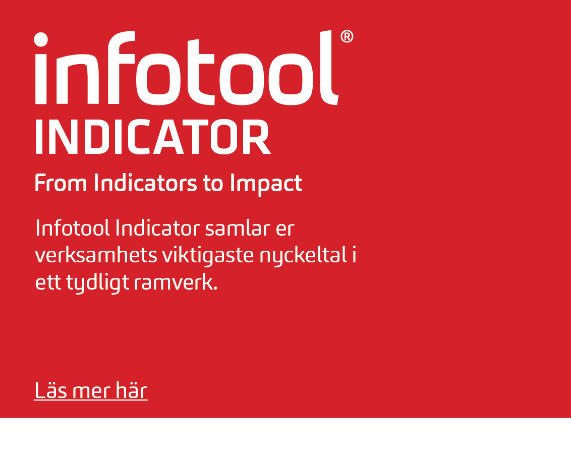 Infotool Indicator – From Indicators to Impact. Samlar verksamhetens viktigaste nyckeltal i ett tydligt ramverk.